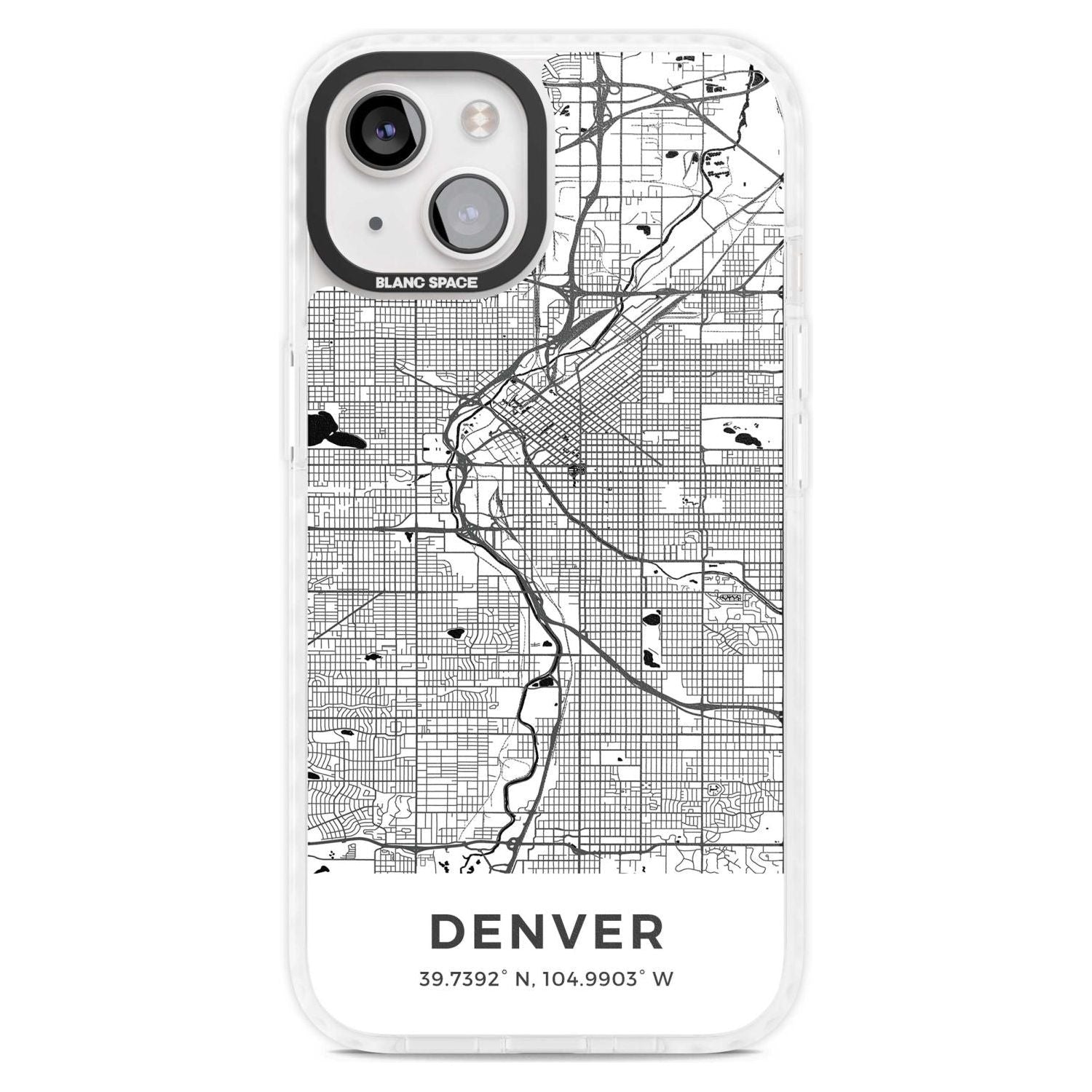 Map of Denver, Colorado Phone Case iPhone 15 Plus / Magsafe Impact Case,iPhone 15 / Magsafe Impact Case Blanc Space