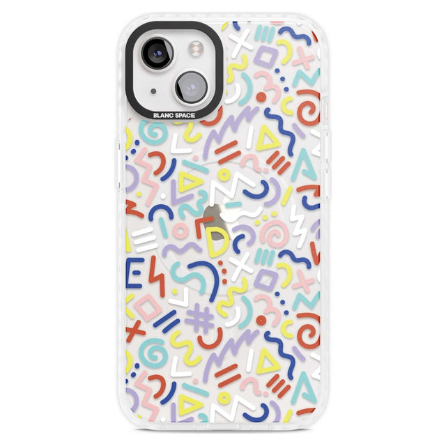 Colourful Mixed Shapes Retro Pattern Design Phone Case iPhone 15 Plus / Magsafe Impact Case,iPhone 15 / Magsafe Impact Case Blanc Space