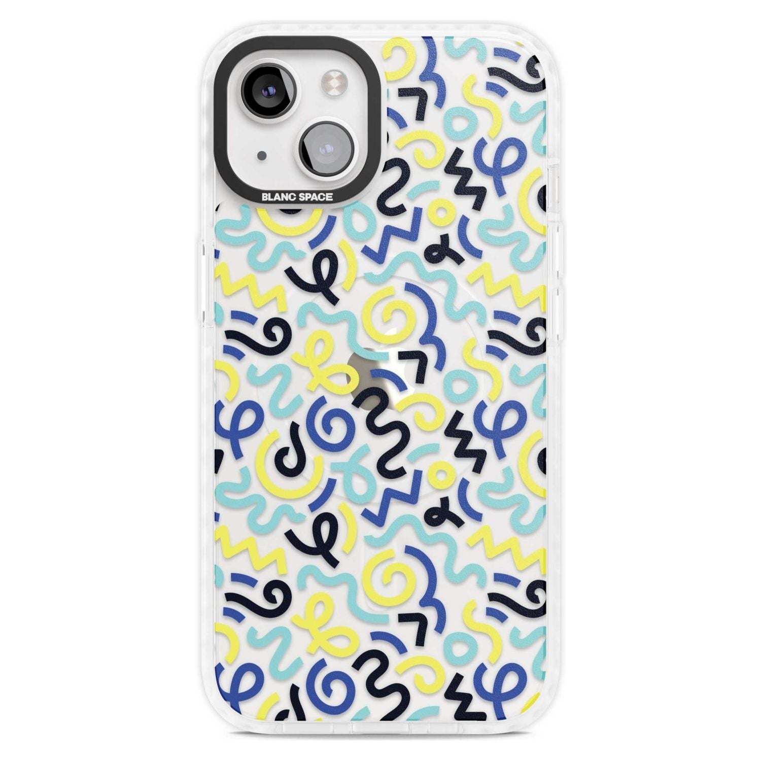 Blue & Yellow Shapes Memphis Retro Pattern Design Phone Case iPhone 15 Plus / Magsafe Impact Case,iPhone 15 / Magsafe Impact Case Blanc Space