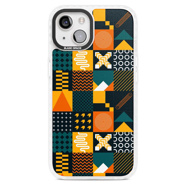 Funky Geometric Patterns: Orange & Dark Green Phone Case iPhone 15 Plus / Magsafe Impact Case,iPhone 15 / Magsafe Impact Case Blanc Space
