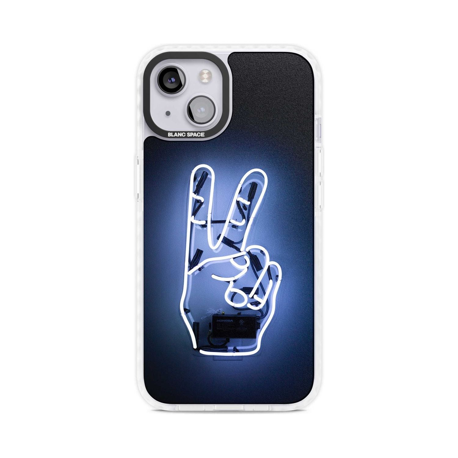 Peace Sign Hand Neon Sign Phone Case iPhone 15 Plus / Magsafe Impact Case,iPhone 15 / Magsafe Impact Case Blanc Space
