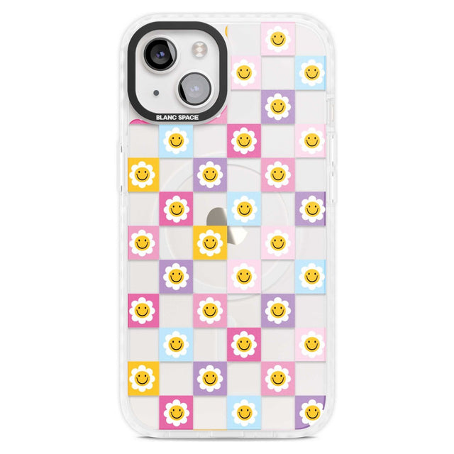 Daisy Squares Pattern Phone Case iPhone 15 Plus / Magsafe Impact Case,iPhone 15 / Magsafe Impact Case Blanc Space