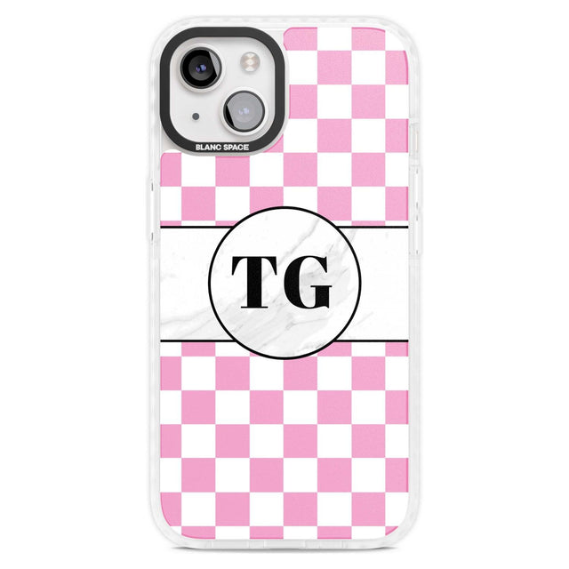 Personalised Monogrammed Pink Check Phone Case iPhone 15 Plus / Magsafe Impact Case,iPhone 15 / Magsafe Impact Case Blanc Space