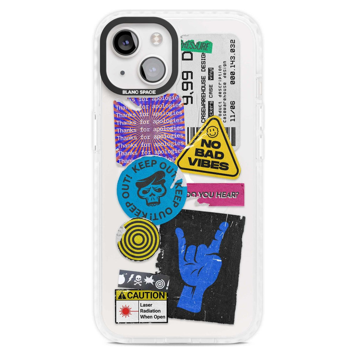 No Bad Vibes Sticker Mix Phone Case iPhone 15 Plus / Magsafe Impact Case,iPhone 15 / Magsafe Impact Case Blanc Space