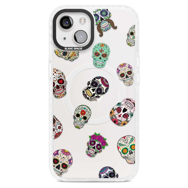 Mixed Sugar Skull Pattern Phone Case iPhone 15 Plus / Magsafe Impact Case,iPhone 15 / Magsafe Impact Case Blanc Space