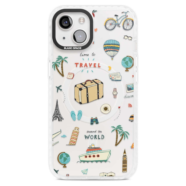 Cute Travel Pattern Transparent Phone Case iPhone 15 Plus / Magsafe Impact Case,iPhone 15 / Magsafe Impact Case Blanc Space