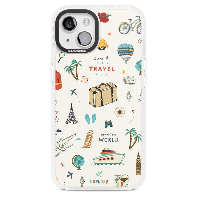 Cute Travel Pattern Cream Phone Case iPhone 15 Plus / Magsafe Impact Case,iPhone 15 / Magsafe Impact Case Blanc Space