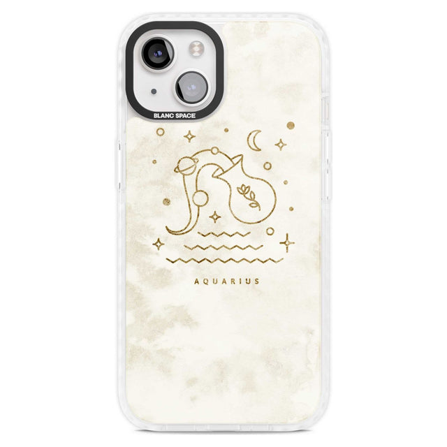 Aquarius Emblem - Solid Gold Marbled Design Phone Case iPhone 15 Plus / Magsafe Impact Case,iPhone 15 / Magsafe Impact Case Blanc Space