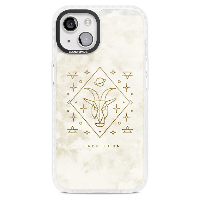Capricorn Emblem - Solid Gold Marbled Design Phone Case iPhone 15 Plus / Magsafe Impact Case,iPhone 15 / Magsafe Impact Case Blanc Space