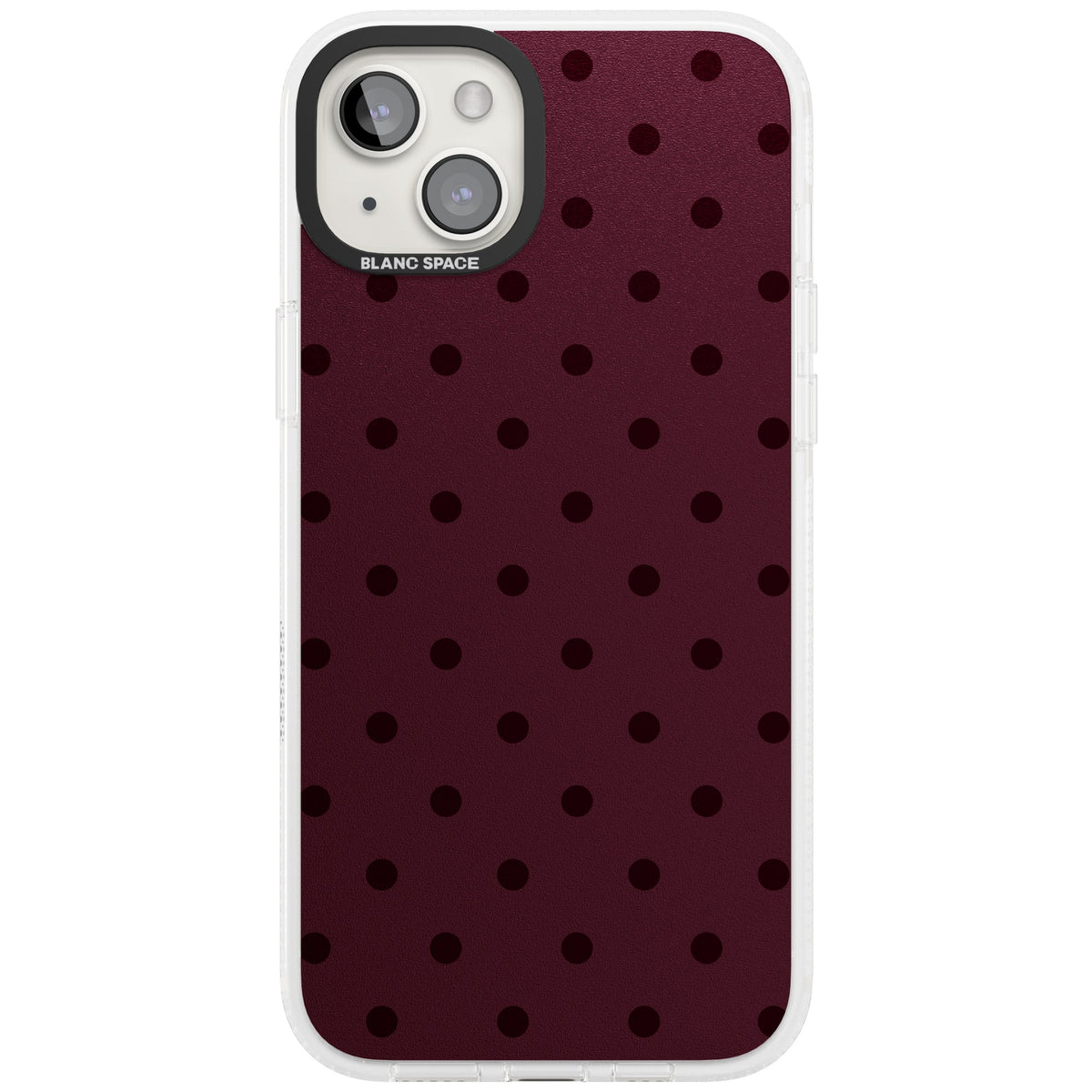 Burgundy Polka Dot minimalist iPhone case featuring black polka dots on a deep burgundy wine red background iPhone 15 Plus Impact Air Phone Case front