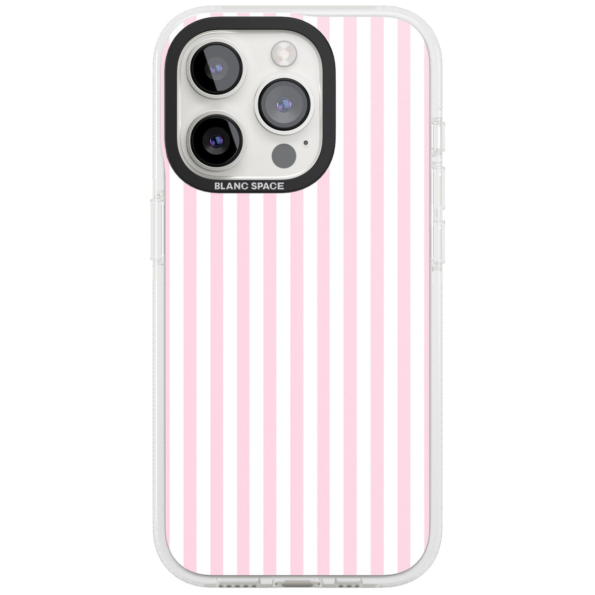 Pink Stripe preppy iPhone case featuring soft pastel pink and white vertical candy stripes iPhone 15 Pro Impact Air Phone Case front