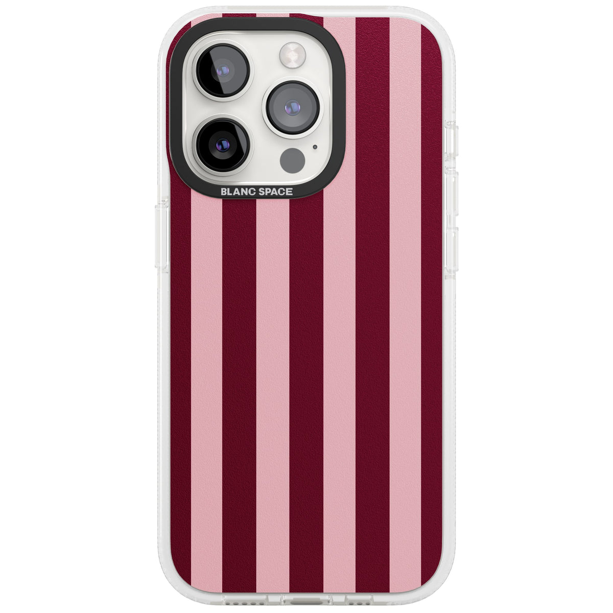 Bordeaux Belle preppy iPhone case featuring bold vertical stripes in burgundy and soft blush pink iPhone 15 Pro Impact Air Phone Case front