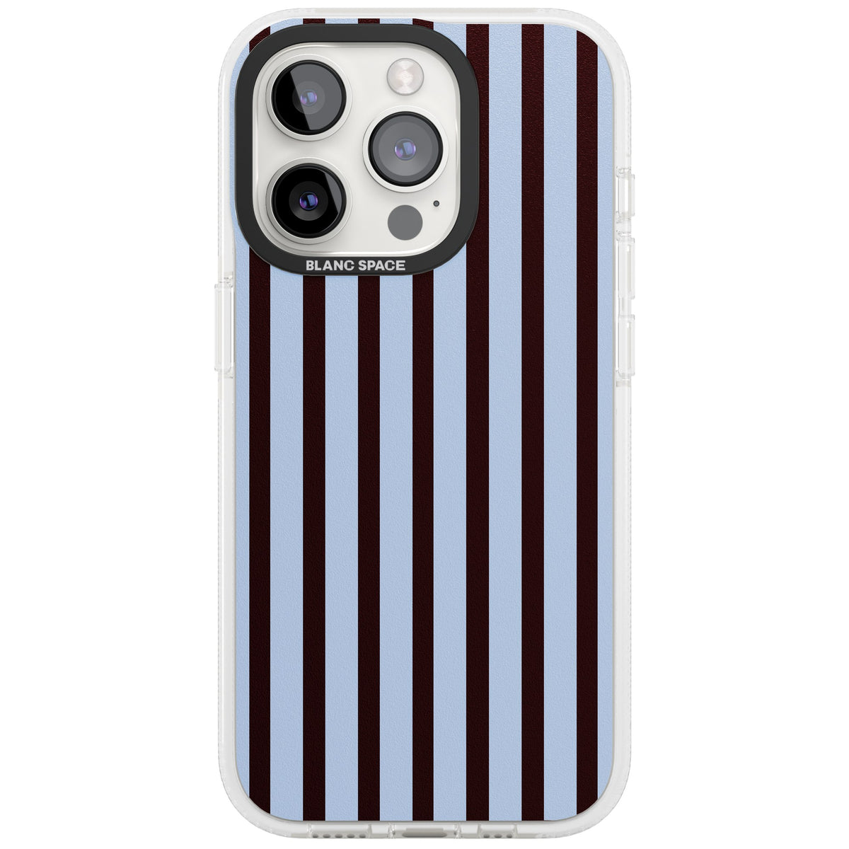 Blackcurrant Stripe preppy iPhone case featuring vertical burgundy and light blue stripes in a classic pinstripe layout iPhone 15 Pro Impact Air Phone Case front