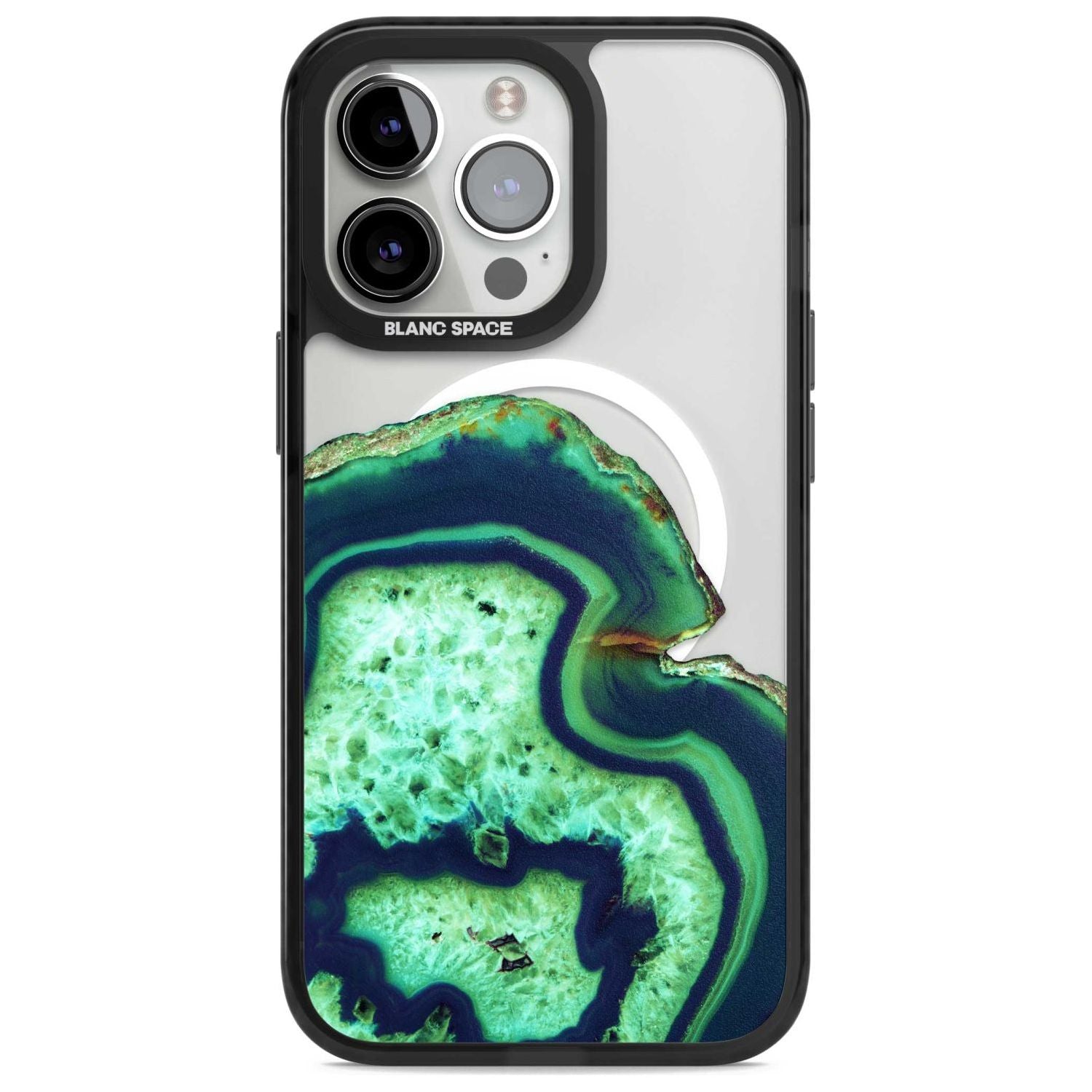 Neon Green & Blue Agate Crystal Transparent Design Phone Case iPhone 15 Pro Max / Magsafe Black Impact Case,iPhone 15 Pro / Magsafe Black Impact Case,iPhone 14 Pro Max / Magsafe Black Impact Case,iPhone 14 Pro / Magsafe Black Impact Case,iPhone 13 Pro / Magsafe Black Impact Case Blanc Space