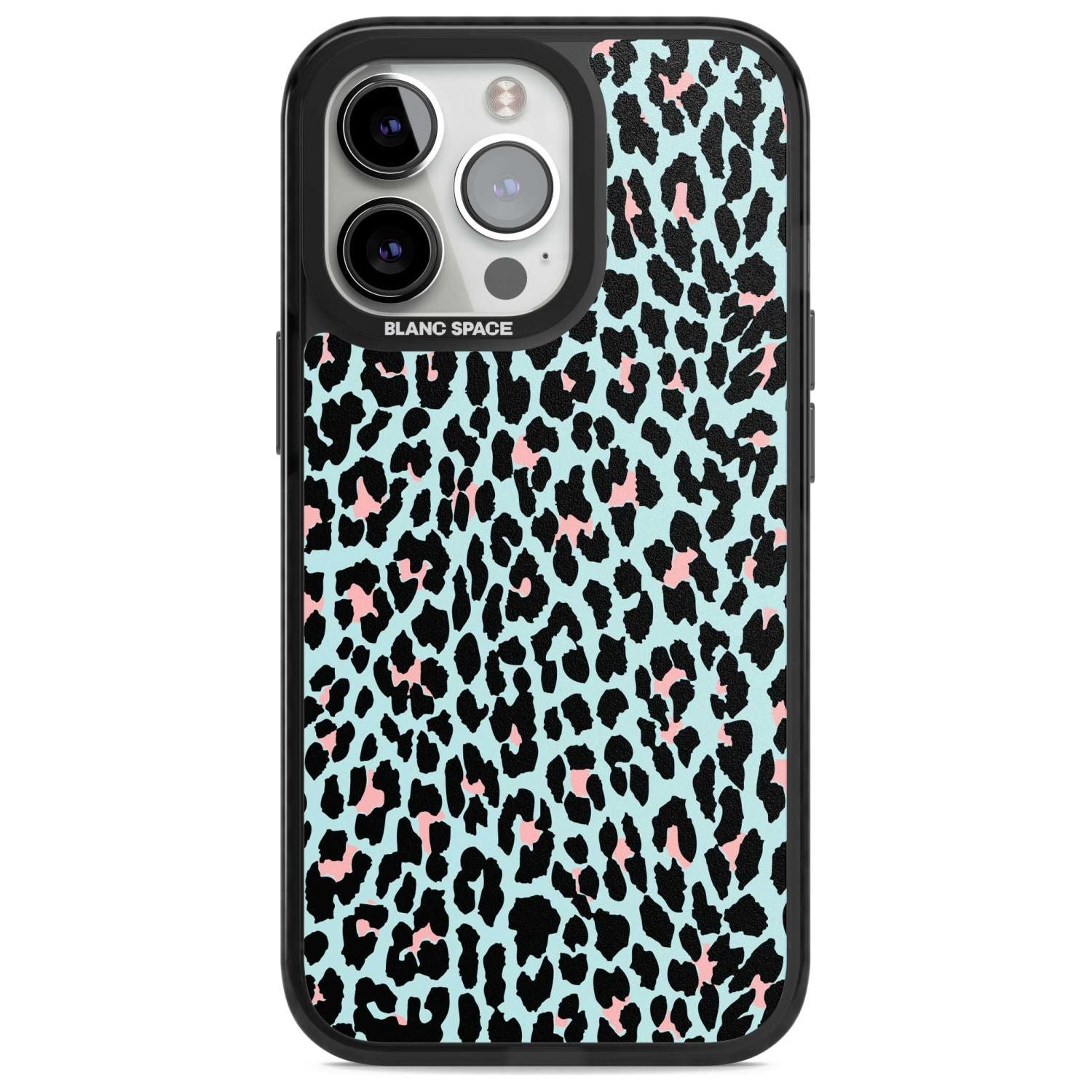 Light Pink on Blue Leopard Print Pattern Phone Case iPhone 15 Pro Max / Magsafe Black Impact Case,iPhone 15 Pro / Magsafe Black Impact Case,iPhone 14 Pro Max / Magsafe Black Impact Case,iPhone 14 Pro / Magsafe Black Impact Case,iPhone 13 Pro / Magsafe Black Impact Case Blanc Space
