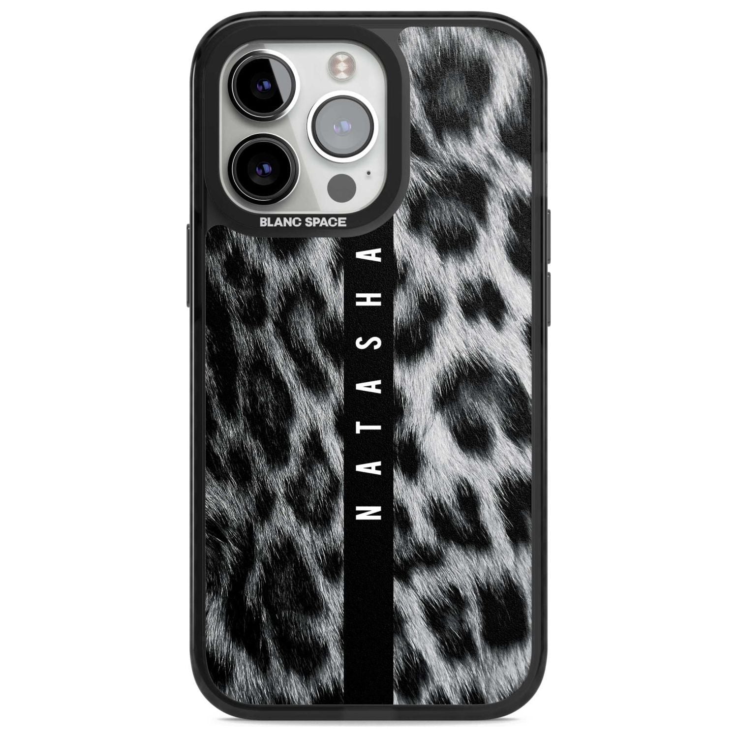 Personalised Snow Leopard Print Custom Phone Case iPhone 15 Pro Max / Magsafe Black Impact Case,iPhone 15 Pro / Magsafe Black Impact Case,iPhone 14 Pro Max / Magsafe Black Impact Case,iPhone 14 Pro / Magsafe Black Impact Case,iPhone 13 Pro / Magsafe Black Impact Case Blanc Space