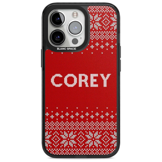 Personalised Red Christmas Knitted Jumper Custom Phone Case iPhone 15 Pro Max / Magsafe Black Impact Case,iPhone 15 Pro / Magsafe Black Impact Case,iPhone 14 Pro Max / Magsafe Black Impact Case,iPhone 14 Pro / Magsafe Black Impact Case,iPhone 13 Pro / Magsafe Black Impact Case Blanc Space