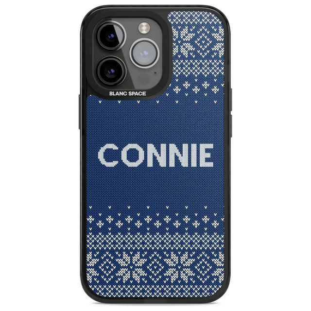 Personalised Blue Christmas Knitted Jumper Custom Phone Case iPhone 15 Pro Max / Magsafe Black Impact Case,iPhone 15 Pro / Magsafe Black Impact Case,iPhone 14 Pro Max / Magsafe Black Impact Case,iPhone 14 Pro / Magsafe Black Impact Case,iPhone 13 Pro / Magsafe Black Impact Case Blanc Space
