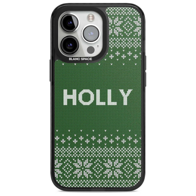 Personalised Green Christmas Knitted Jumper Custom Phone Case iPhone 15 Pro Max / Magsafe Black Impact Case,iPhone 15 Pro / Magsafe Black Impact Case,iPhone 14 Pro Max / Magsafe Black Impact Case,iPhone 14 Pro / Magsafe Black Impact Case,iPhone 13 Pro / Magsafe Black Impact Case Blanc Space