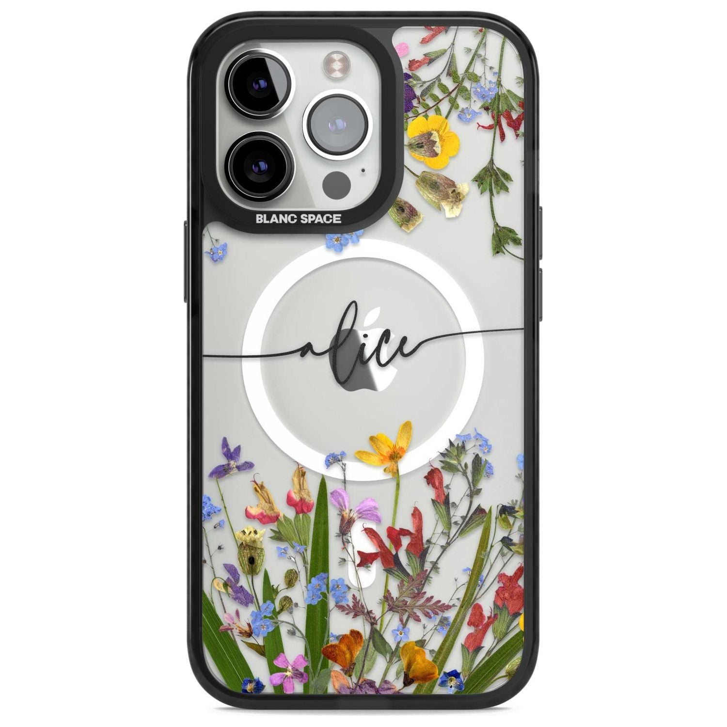 Personalised Wildflower Floral Custom Phone Case iPhone 15 Pro Max / Magsafe Black Impact Case,iPhone 15 Pro / Magsafe Black Impact Case,iPhone 14 Pro Max / Magsafe Black Impact Case,iPhone 14 Pro / Magsafe Black Impact Case,iPhone 13 Pro / Magsafe Black Impact Case Blanc Space