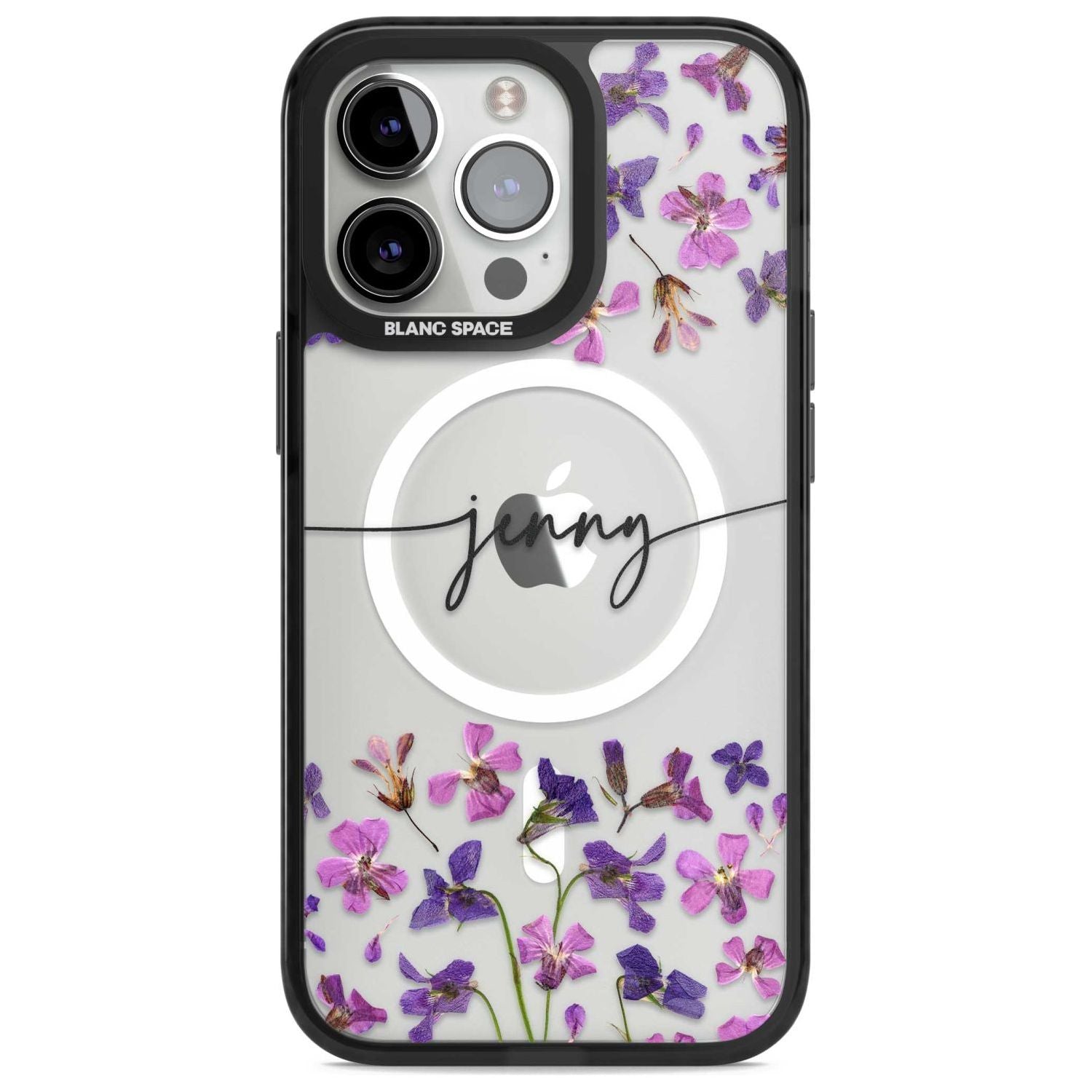 Personalised Purple Violets Custom Phone Case iPhone 15 Pro Max / Magsafe Black Impact Case,iPhone 15 Pro / Magsafe Black Impact Case,iPhone 14 Pro Max / Magsafe Black Impact Case,iPhone 14 Pro / Magsafe Black Impact Case,iPhone 13 Pro / Magsafe Black Impact Case Blanc Space