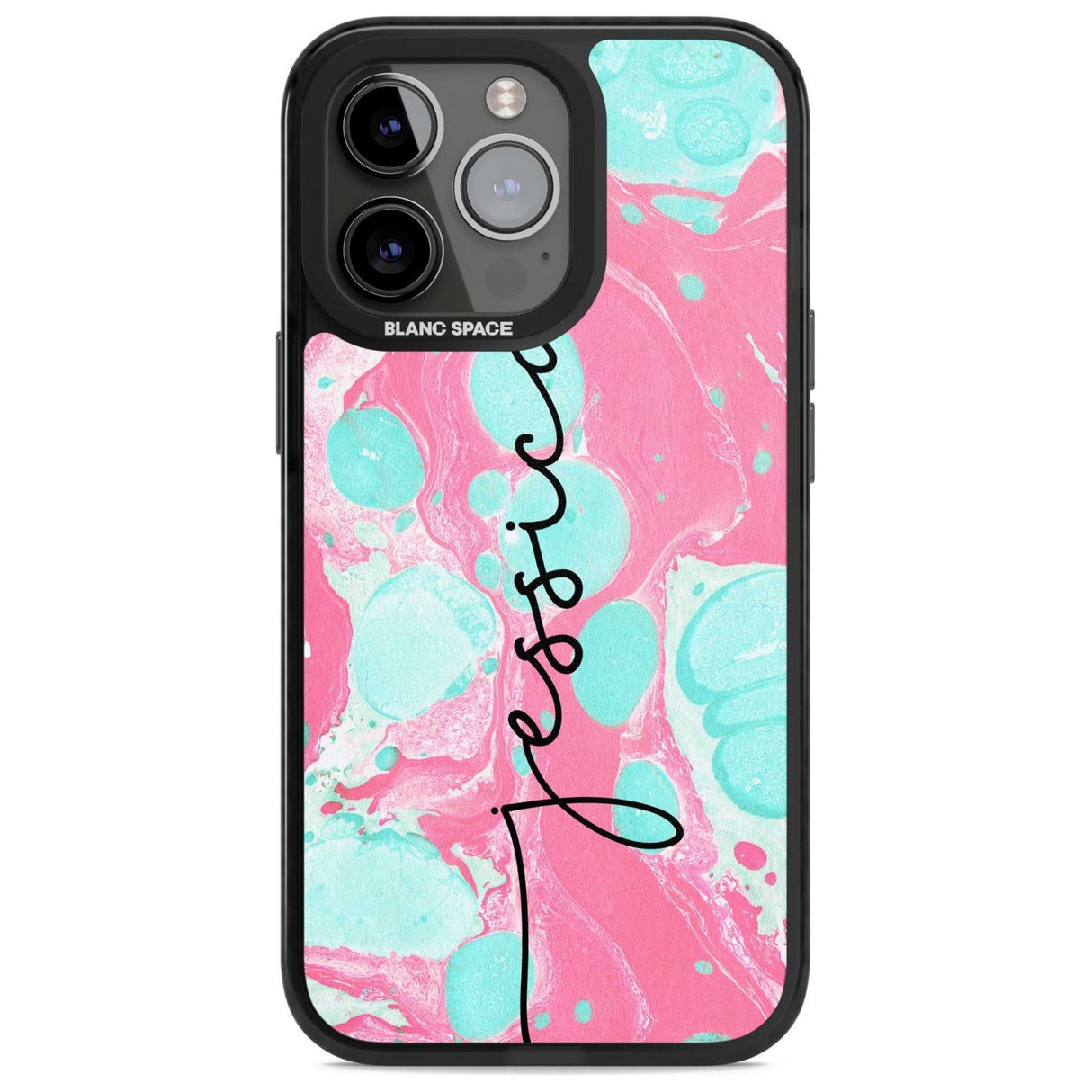 Personalised Turquoise & Pink - Marbled Custom Phone Case iPhone 15 Pro Max / Magsafe Black Impact Case,iPhone 15 Pro / Magsafe Black Impact Case,iPhone 14 Pro Max / Magsafe Black Impact Case,iPhone 14 Pro / Magsafe Black Impact Case,iPhone 13 Pro / Magsafe Black Impact Case Blanc Space