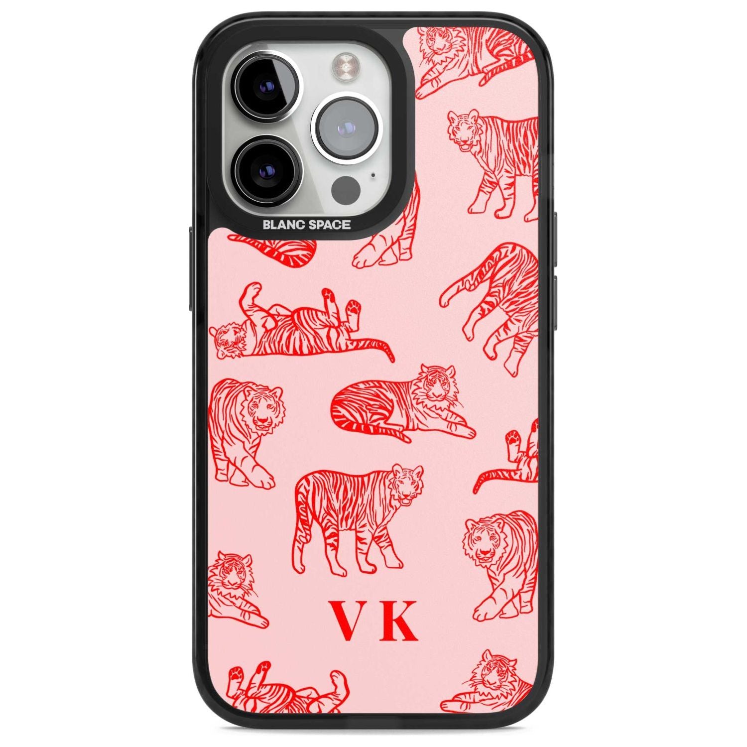 Personalised Red Tiger Outlines on Pink Custom Phone Case iPhone 15 Pro Max / Magsafe Black Impact Case,iPhone 15 Pro / Magsafe Black Impact Case,iPhone 14 Pro Max / Magsafe Black Impact Case,iPhone 14 Pro / Magsafe Black Impact Case,iPhone 13 Pro / Magsafe Black Impact Case Blanc Space