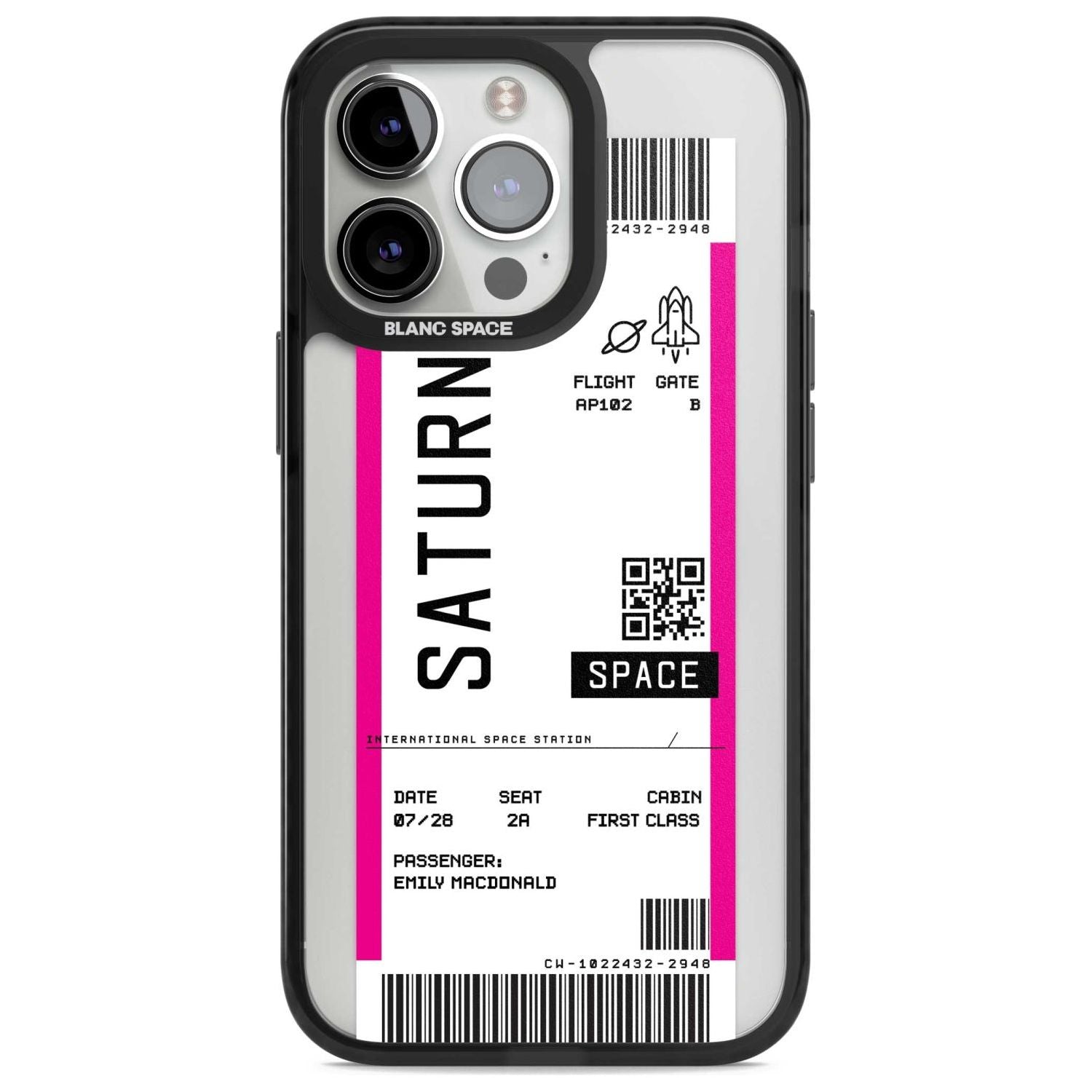 Personalised Saturn Space Travel Ticket Custom Phone Case iPhone 15 Pro Max / Magsafe Black Impact Case,iPhone 15 Pro / Magsafe Black Impact Case,iPhone 14 Pro Max / Magsafe Black Impact Case,iPhone 14 Pro / Magsafe Black Impact Case,iPhone 13 Pro / Magsafe Black Impact Case Blanc Space
