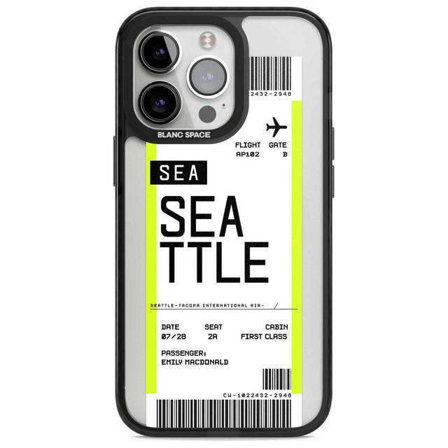 Personalised Seattle Boarding Pass Custom Phone Case iPhone 15 Pro Max / Magsafe Black Impact Case,iPhone 15 Pro / Magsafe Black Impact Case,iPhone 14 Pro Max / Magsafe Black Impact Case,iPhone 14 Pro / Magsafe Black Impact Case,iPhone 13 Pro / Magsafe Black Impact Case Blanc Space