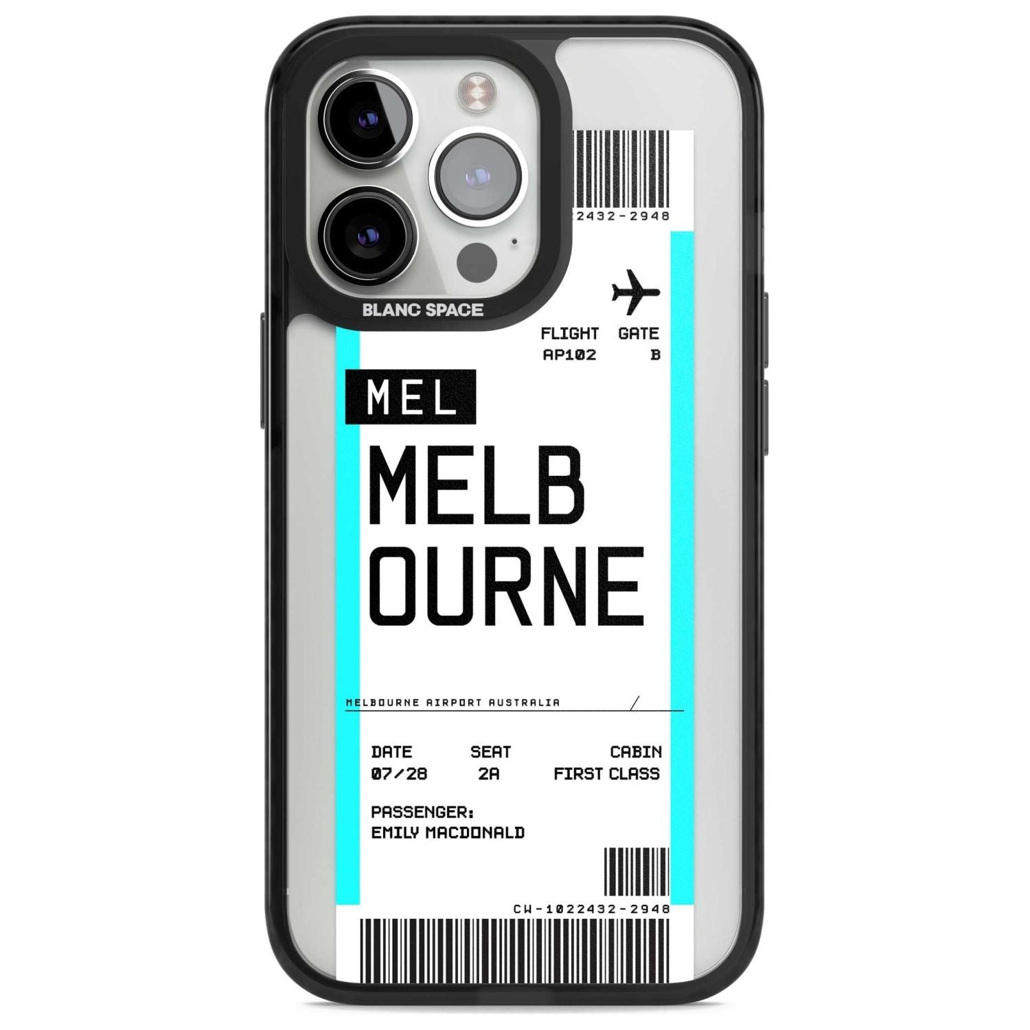 Personalised Melbourne Boarding Pass Custom Phone Case iPhone 15 Pro Max / Magsafe Black Impact Case,iPhone 15 Pro / Magsafe Black Impact Case,iPhone 14 Pro Max / Magsafe Black Impact Case,iPhone 14 Pro / Magsafe Black Impact Case,iPhone 13 Pro / Magsafe Black Impact Case Blanc Space