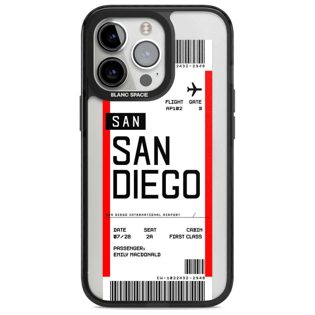 Personalised San Diego Boarding Pass Custom Phone Case iPhone 15 Pro Max / Magsafe Black Impact Case,iPhone 15 Pro / Magsafe Black Impact Case,iPhone 14 Pro Max / Magsafe Black Impact Case,iPhone 14 Pro / Magsafe Black Impact Case,iPhone 13 Pro / Magsafe Black Impact Case Blanc Space