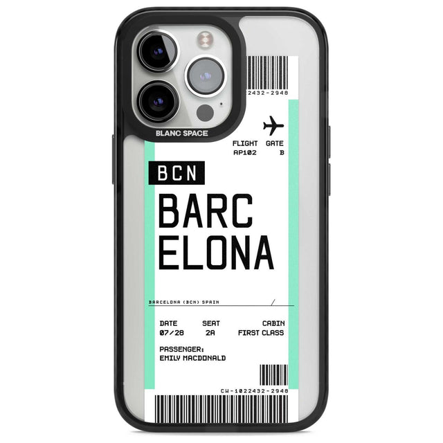 Personalised Barcelona Boarding Pass Custom Phone Case iPhone 15 Pro Max / Magsafe Black Impact Case,iPhone 15 Pro / Magsafe Black Impact Case,iPhone 14 Pro Max / Magsafe Black Impact Case,iPhone 14 Pro / Magsafe Black Impact Case,iPhone 13 Pro / Magsafe Black Impact Case Blanc Space
