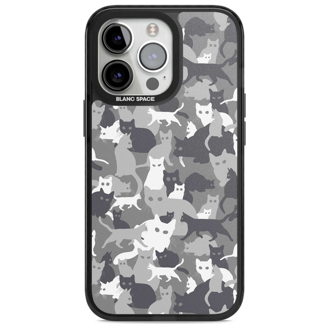Dark Grey Cat Camouflage Pattern Phone Case iPhone 15 Pro Max / Magsafe Black Impact Case,iPhone 15 Pro / Magsafe Black Impact Case,iPhone 14 Pro Max / Magsafe Black Impact Case,iPhone 14 Pro / Magsafe Black Impact Case,iPhone 13 Pro / Magsafe Black Impact Case Blanc Space