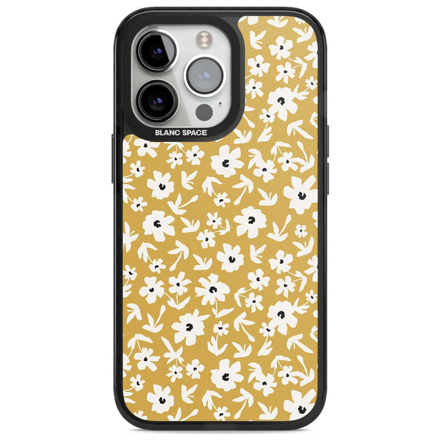 Floral Print on Mustard Cute Floral Phone Case iPhone 15 Pro Max / Magsafe Black Impact Case,iPhone 15 Pro / Magsafe Black Impact Case,iPhone 14 Pro Max / Magsafe Black Impact Case,iPhone 14 Pro / Magsafe Black Impact Case,iPhone 13 Pro / Magsafe Black Impact Case Blanc Space