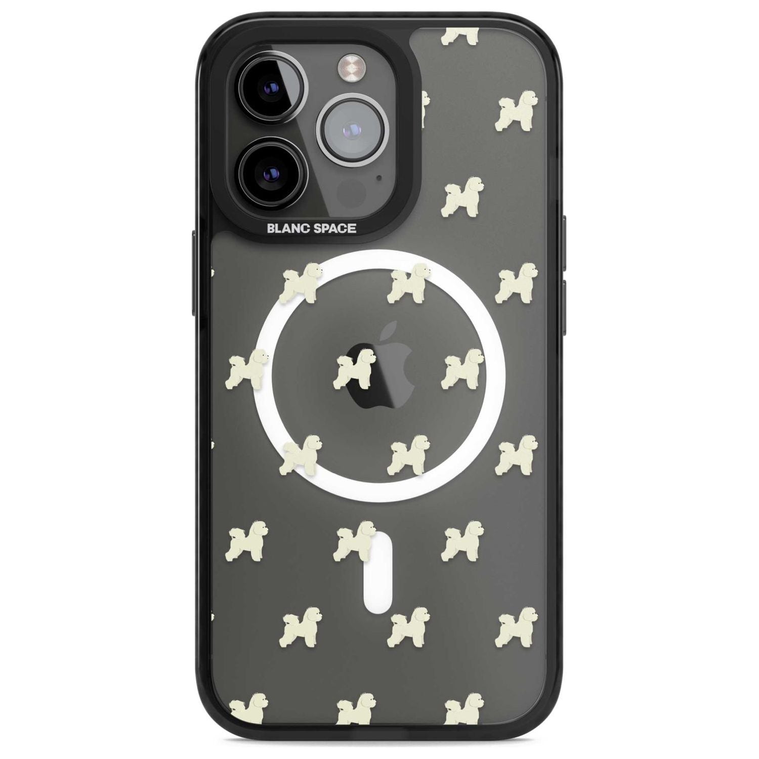 Bichon Frise Dog Pattern Clear Phone Case iPhone 15 Pro Max / Magsafe Black Impact Case,iPhone 15 Pro / Magsafe Black Impact Case,iPhone 14 Pro Max / Magsafe Black Impact Case,iPhone 14 Pro / Magsafe Black Impact Case,iPhone 13 Pro / Magsafe Black Impact Case Blanc Space