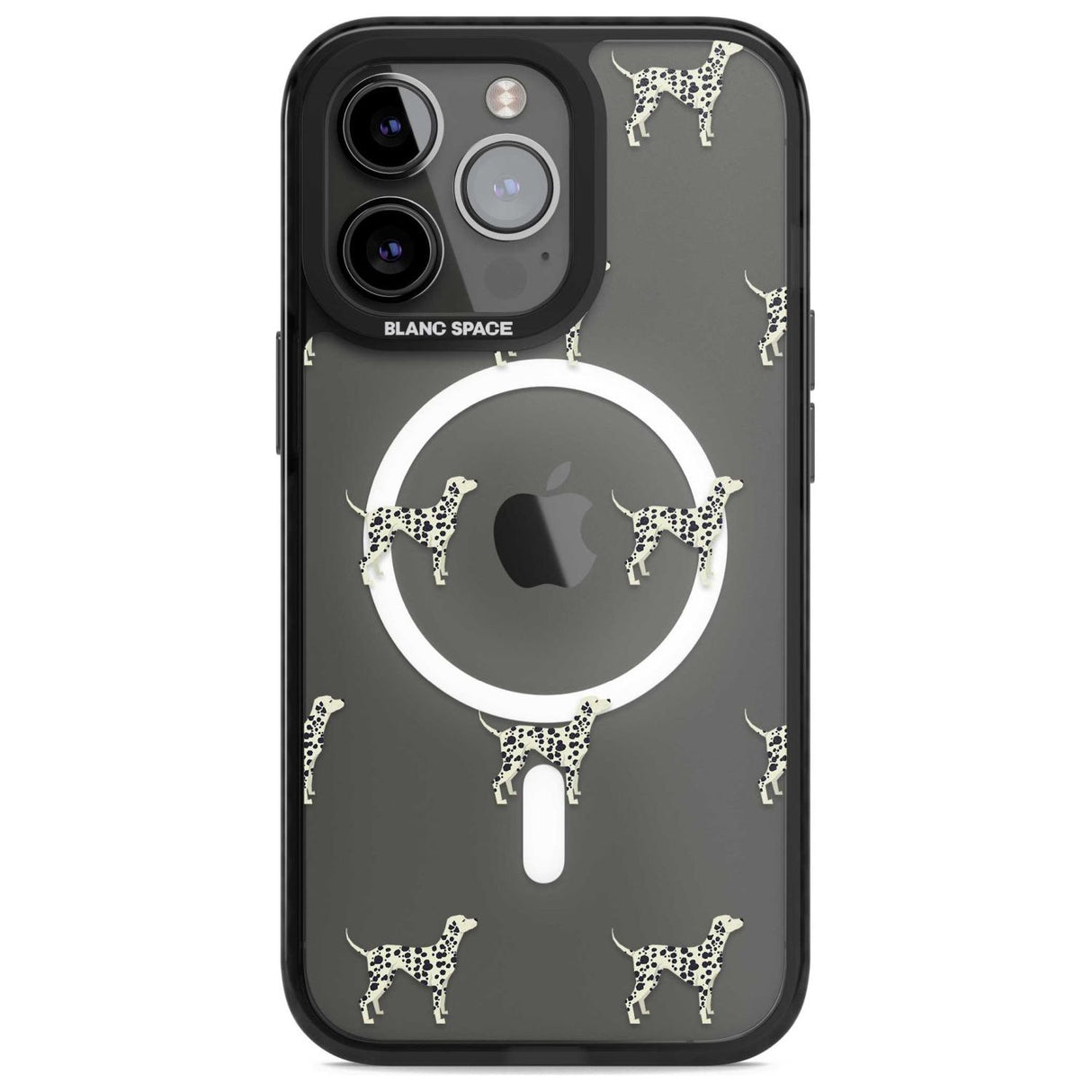 Dalmation Dog Pattern Clear Phone Case iPhone 15 Pro Max / Magsafe Black Impact Case,iPhone 15 Pro / Magsafe Black Impact Case,iPhone 14 Pro Max / Magsafe Black Impact Case,iPhone 14 Pro / Magsafe Black Impact Case,iPhone 13 Pro / Magsafe Black Impact Case Blanc Space