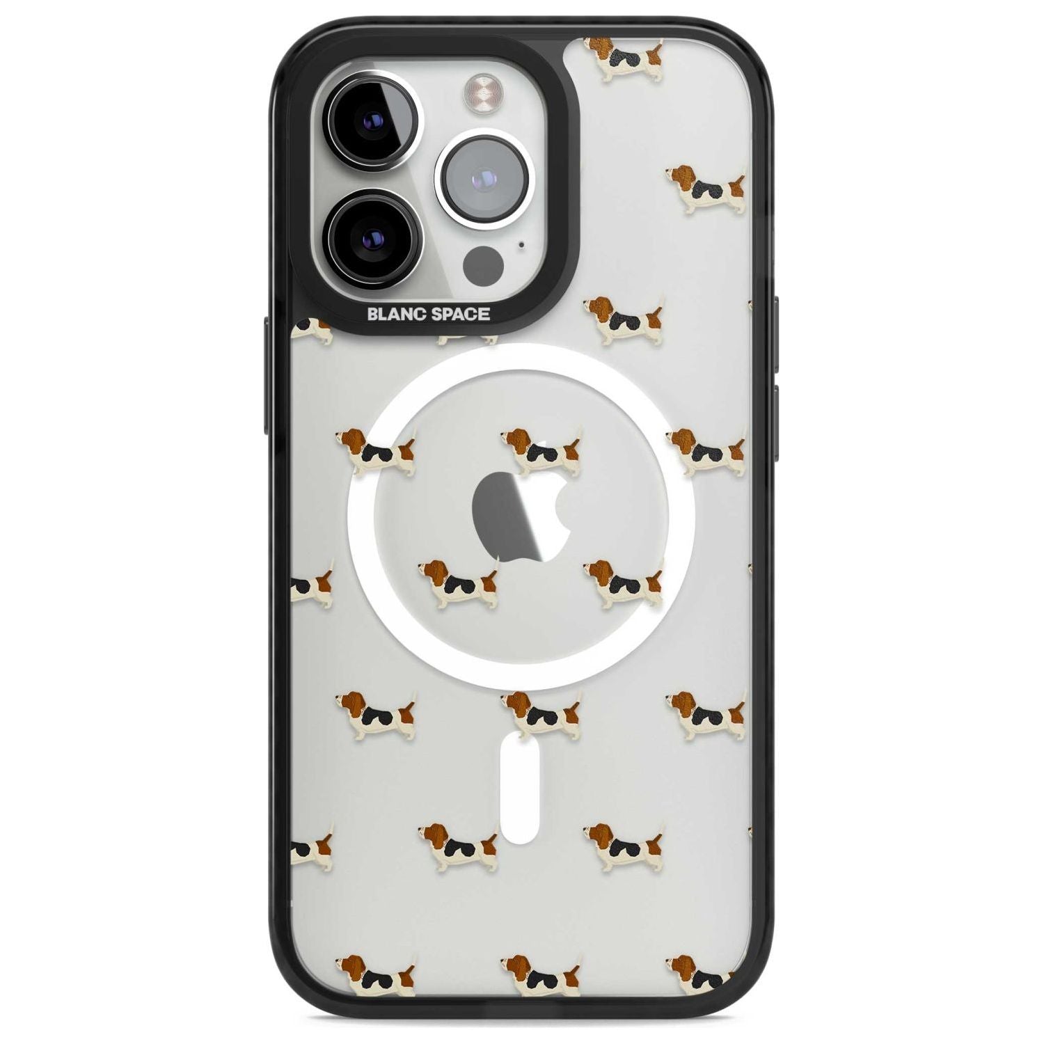 Basset Hound Dog Pattern Clear Phone Case iPhone 15 Pro Max / Magsafe Black Impact Case,iPhone 15 Pro / Magsafe Black Impact Case,iPhone 14 Pro Max / Magsafe Black Impact Case,iPhone 14 Pro / Magsafe Black Impact Case,iPhone 13 Pro / Magsafe Black Impact Case Blanc Space