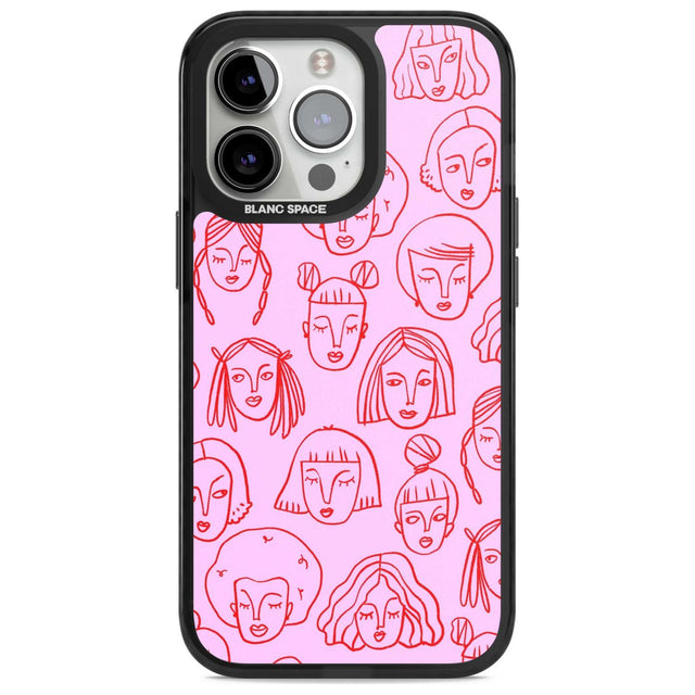Girl Portrait Doodles in Pink & Red Phone Case iPhone 15 Pro Max / Magsafe Black Impact Case,iPhone 15 Pro / Magsafe Black Impact Case,iPhone 14 Pro Max / Magsafe Black Impact Case,iPhone 14 Pro / Magsafe Black Impact Case,iPhone 13 Pro / Magsafe Black Impact Case Blanc Space