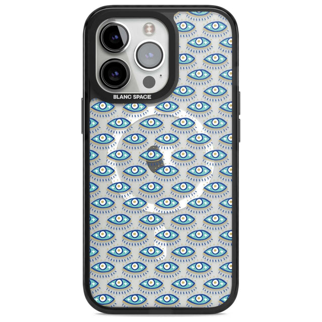Eyes & Crosses (Clear) Psychedelic Eyes Pattern Phone Case iPhone 15 Pro Max / Magsafe Black Impact Case,iPhone 15 Pro / Magsafe Black Impact Case,iPhone 14 Pro Max / Magsafe Black Impact Case,iPhone 14 Pro / Magsafe Black Impact Case,iPhone 13 Pro / Magsafe Black Impact Case Blanc Space