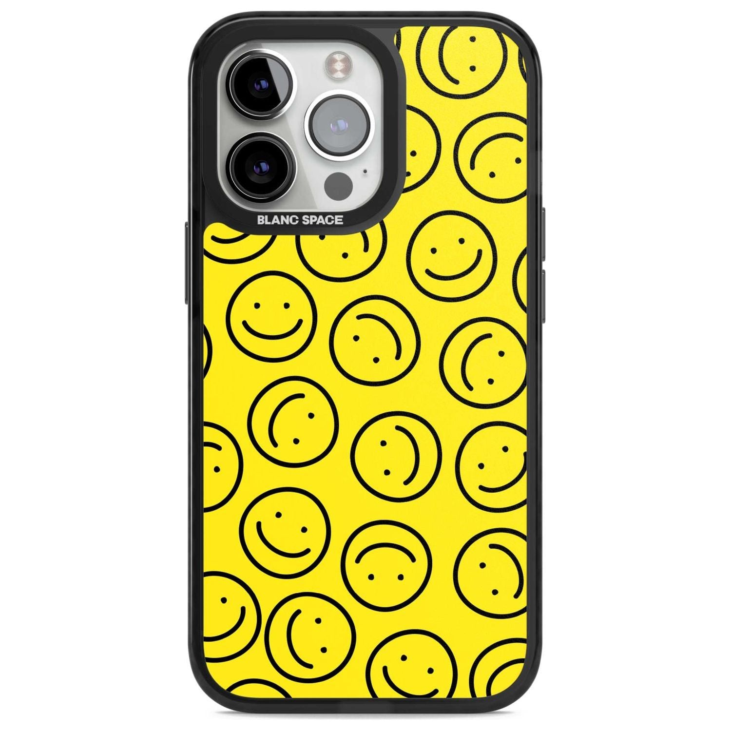 Happy Face Pattern Phone Case iPhone 15 Pro Max / Magsafe Black Impact Case,iPhone 15 Pro / Magsafe Black Impact Case,iPhone 14 Pro Max / Magsafe Black Impact Case,iPhone 14 Pro / Magsafe Black Impact Case,iPhone 13 Pro / Magsafe Black Impact Case Blanc Space