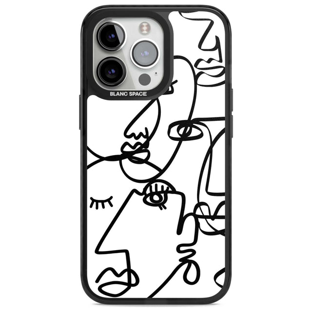 Abstract Continuous Line Faces Black on White Phone Case iPhone 15 Pro Max / Magsafe Black Impact Case,iPhone 15 Pro / Magsafe Black Impact Case,iPhone 14 Pro Max / Magsafe Black Impact Case,iPhone 14 Pro / Magsafe Black Impact Case,iPhone 13 Pro / Magsafe Black Impact Case Blanc Space