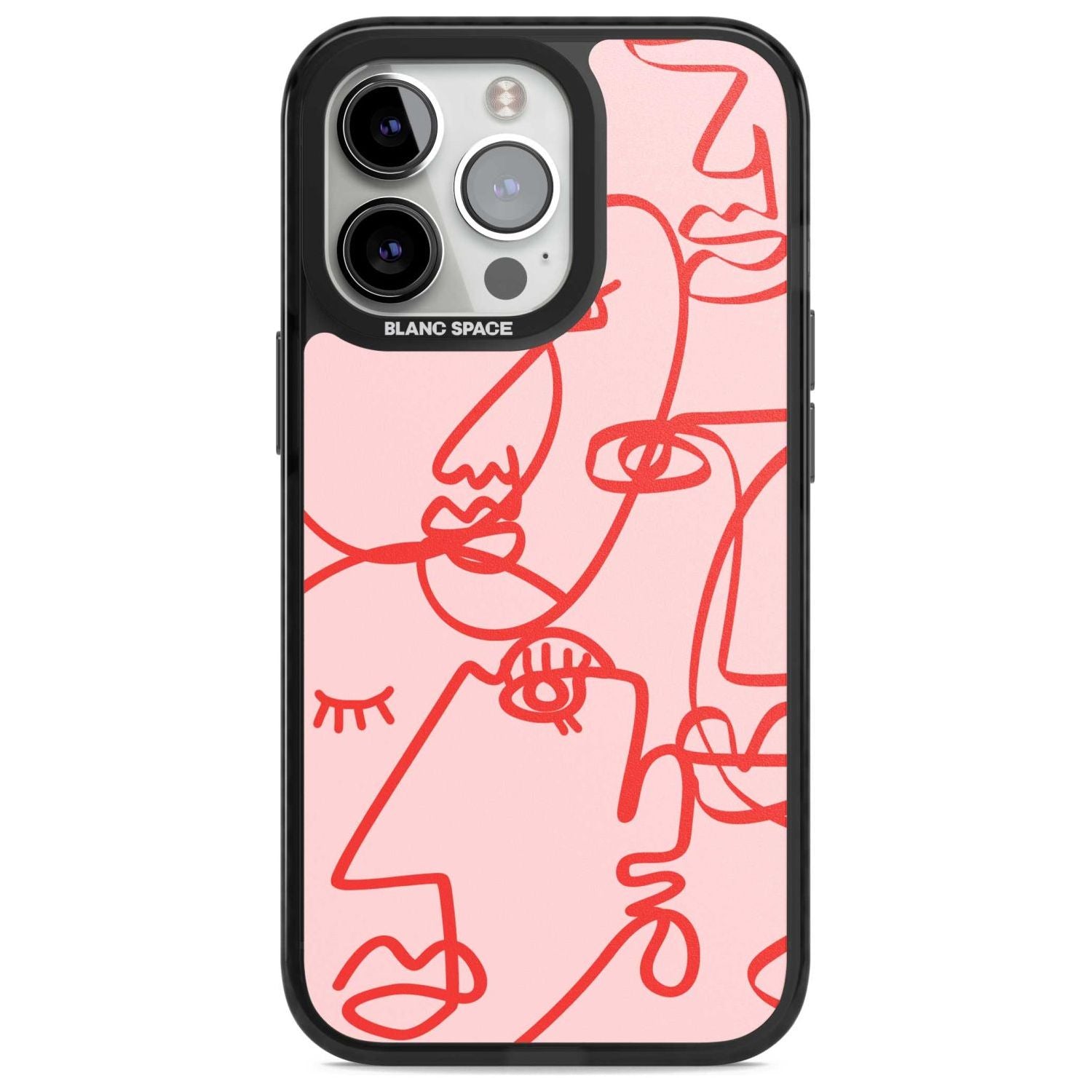 Abstract Continuous Line Faces Red on Pink Phone Case iPhone 15 Pro Max / Magsafe Black Impact Case,iPhone 15 Pro / Magsafe Black Impact Case,iPhone 14 Pro Max / Magsafe Black Impact Case,iPhone 14 Pro / Magsafe Black Impact Case,iPhone 13 Pro / Magsafe Black Impact Case Blanc Space