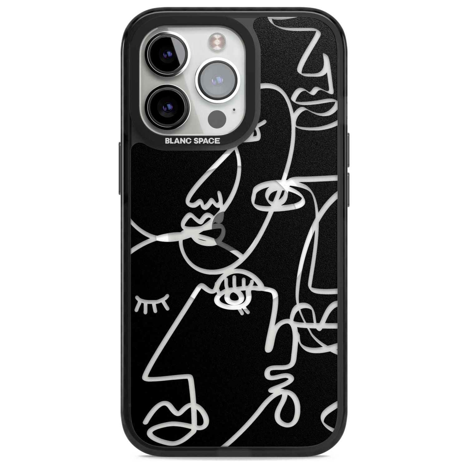 Abstract Continuous Line Faces Clear on Black Phone Case iPhone 15 Pro Max / Magsafe Black Impact Case,iPhone 15 Pro / Magsafe Black Impact Case,iPhone 14 Pro Max / Magsafe Black Impact Case,iPhone 14 Pro / Magsafe Black Impact Case,iPhone 13 Pro / Magsafe Black Impact Case Blanc Space