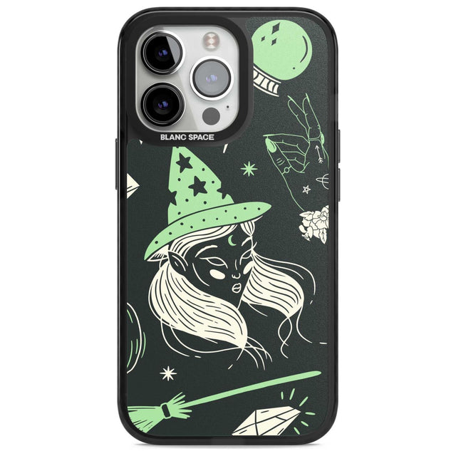 Astrology Witch Pattern Phone Case iPhone 15 Pro Max / Magsafe Black Impact Case,iPhone 15 Pro / Magsafe Black Impact Case,iPhone 14 Pro Max / Magsafe Black Impact Case,iPhone 14 Pro / Magsafe Black Impact Case,iPhone 13 Pro / Magsafe Black Impact Case Blanc Space