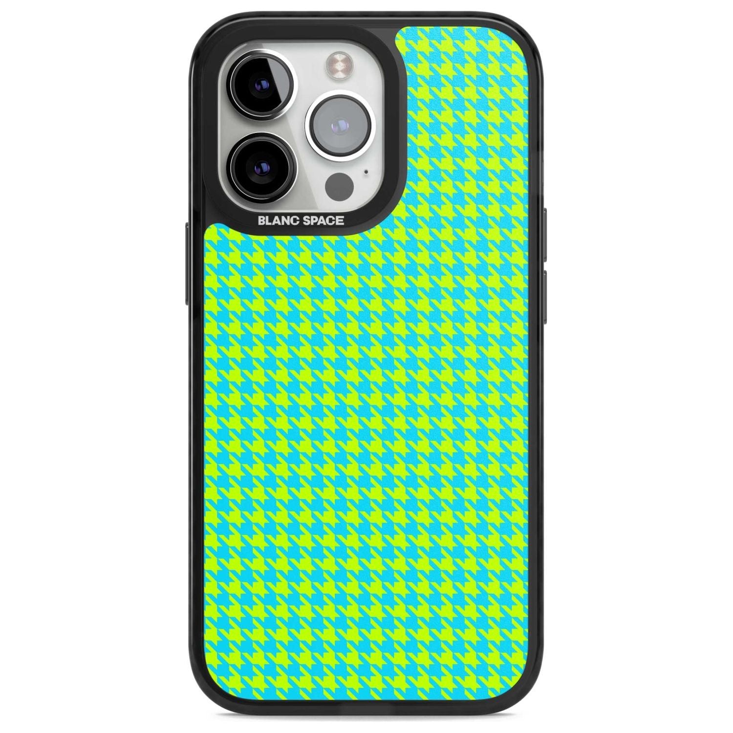 Neon Lime & Turquoise Houndstooth Pattern Phone Case iPhone 15 Pro Max / Magsafe Black Impact Case,iPhone 15 Pro / Magsafe Black Impact Case,iPhone 14 Pro Max / Magsafe Black Impact Case,iPhone 14 Pro / Magsafe Black Impact Case,iPhone 13 Pro / Magsafe Black Impact Case Blanc Space