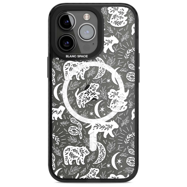 Forest Animal Silhouettes: White/Clear Phone Case iPhone 15 Pro / Magsafe Black Impact Case,iPhone 15 Pro Max / Magsafe Black Impact Case,iPhone 14 Pro Max / Magsafe Black Impact Case,iPhone 13 Pro / Magsafe Black Impact Case,iPhone 14 Pro / Magsafe Black Impact Case Blanc Space