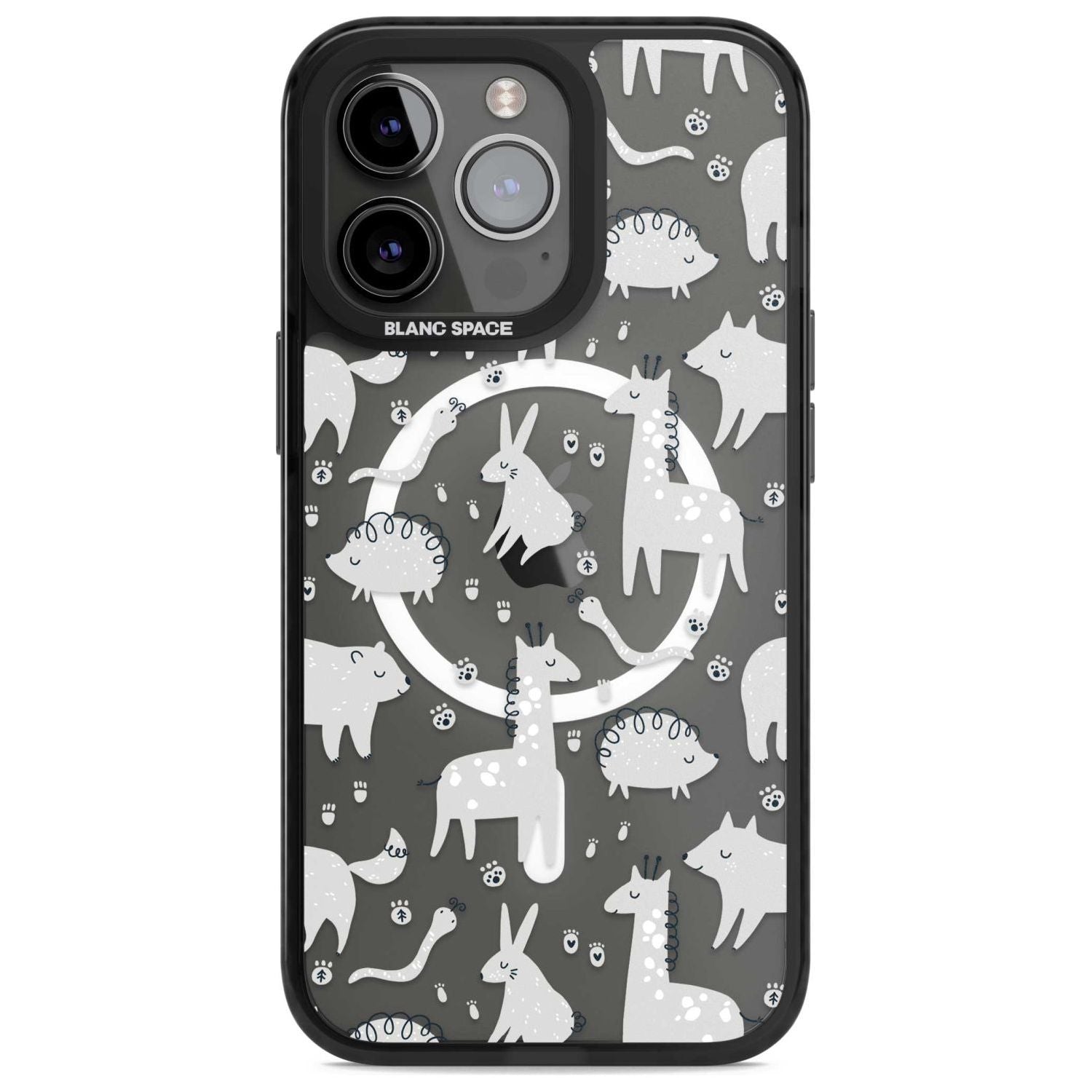 Adorable Mixed Animals Pattern (Clear) Phone Case iPhone 15 Pro Max / Magsafe Black Impact Case,iPhone 15 Pro / Magsafe Black Impact Case,iPhone 14 Pro Max / Magsafe Black Impact Case,iPhone 14 Pro / Magsafe Black Impact Case,iPhone 13 Pro / Magsafe Black Impact Case Blanc Space