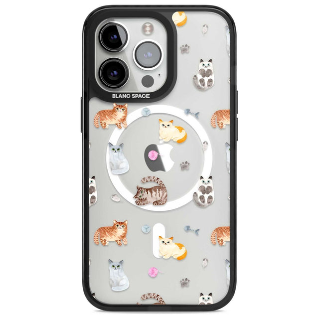 Cats with Toys - Clear Phone Case iPhone 15 Pro Max / Magsafe Black Impact Case,iPhone 15 Pro / Magsafe Black Impact Case,iPhone 14 Pro Max / Magsafe Black Impact Case,iPhone 14 Pro / Magsafe Black Impact Case,iPhone 13 Pro / Magsafe Black Impact Case Blanc Space