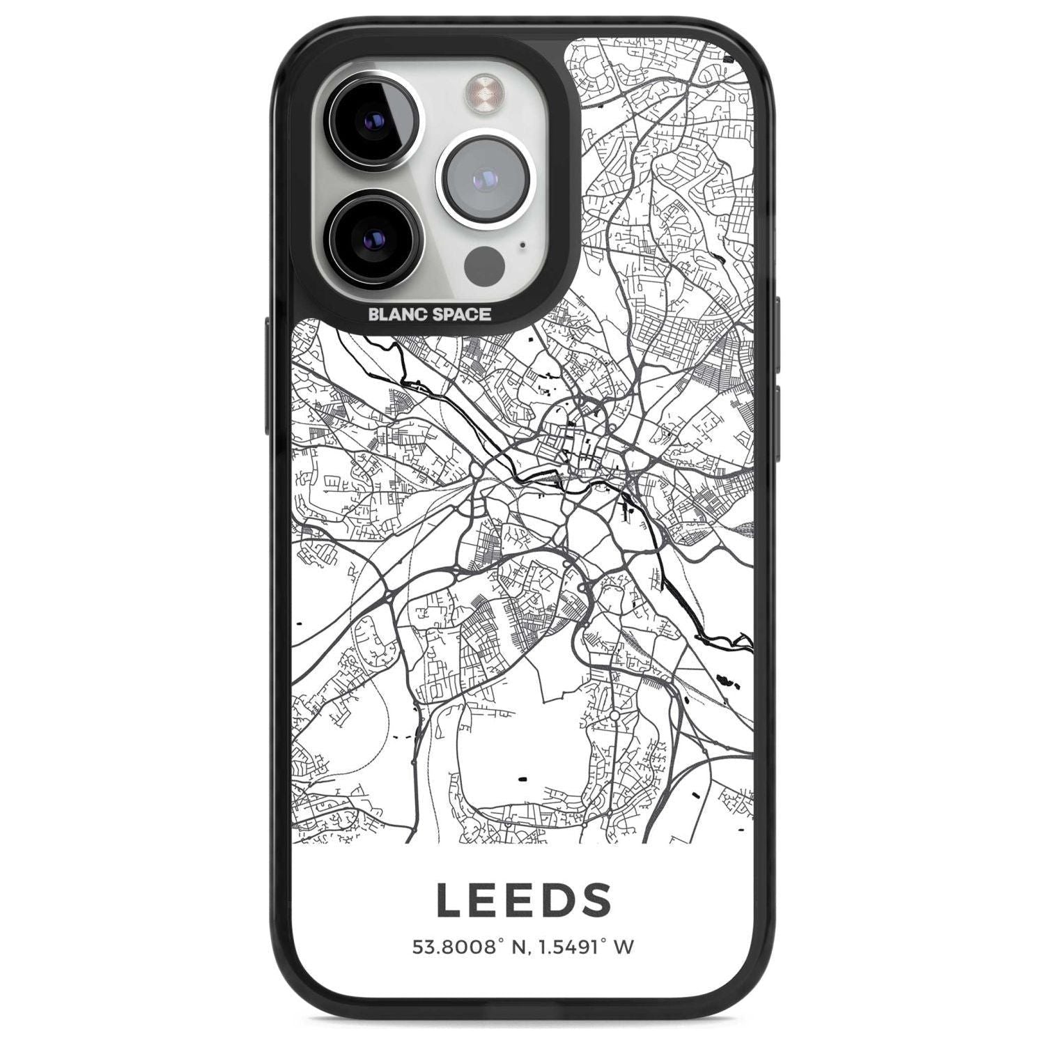 Map of Leeds, England Phone Case iPhone 15 Pro Max / Magsafe Black Impact Case,iPhone 15 Pro / Magsafe Black Impact Case,iPhone 14 Pro Max / Magsafe Black Impact Case,iPhone 14 Pro / Magsafe Black Impact Case,iPhone 13 Pro / Magsafe Black Impact Case Blanc Space