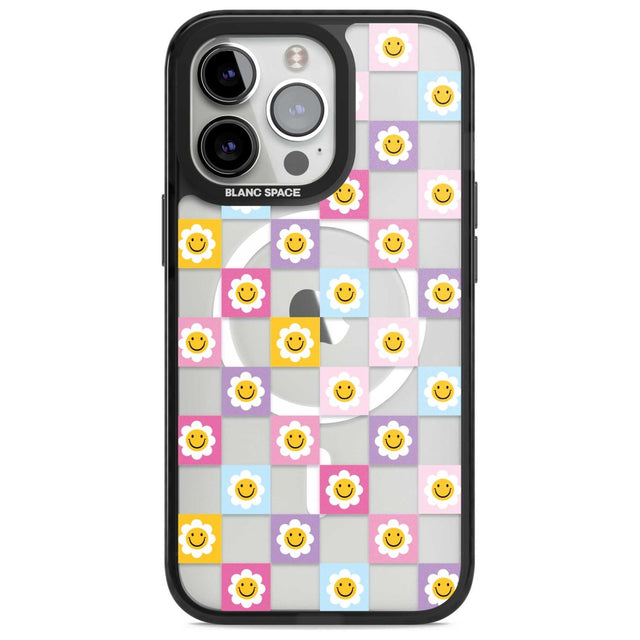 Daisy Squares Pattern Phone Case iPhone 15 Pro Max / Magsafe Black Impact Case,iPhone 15 Pro / Magsafe Black Impact Case,iPhone 14 Pro Max / Magsafe Black Impact Case,iPhone 14 Pro / Magsafe Black Impact Case,iPhone 13 Pro / Magsafe Black Impact Case Blanc Space